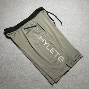 Hylete Shorts Mens Medium Gray Stretch Gym Shorts‎ Zip Pockets 11" Inseam